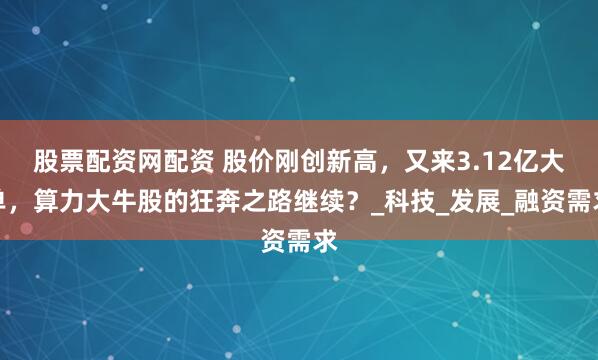 股票配资网配资 股价刚创新高，又来3.12亿大单，算力大牛股的狂奔之路继续？_科技_发展_融资需求